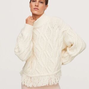 Mango Braided Fringe Sweater New
